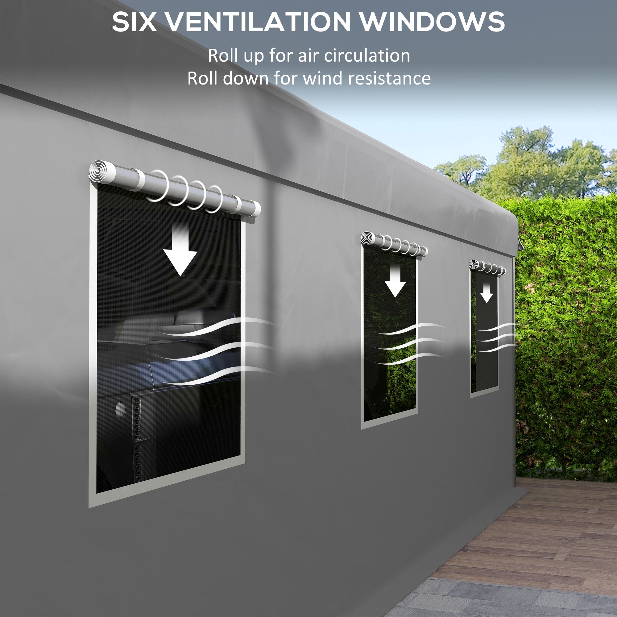 10' x 20' Carport, Heavy Duty Portable Garage with 6 Mesh Windows and 2 Doors, Light Grey