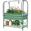 Raised Garden Bed with Cover, Metal Elevated Planter Box with Bottom Shelf and Liner, Green