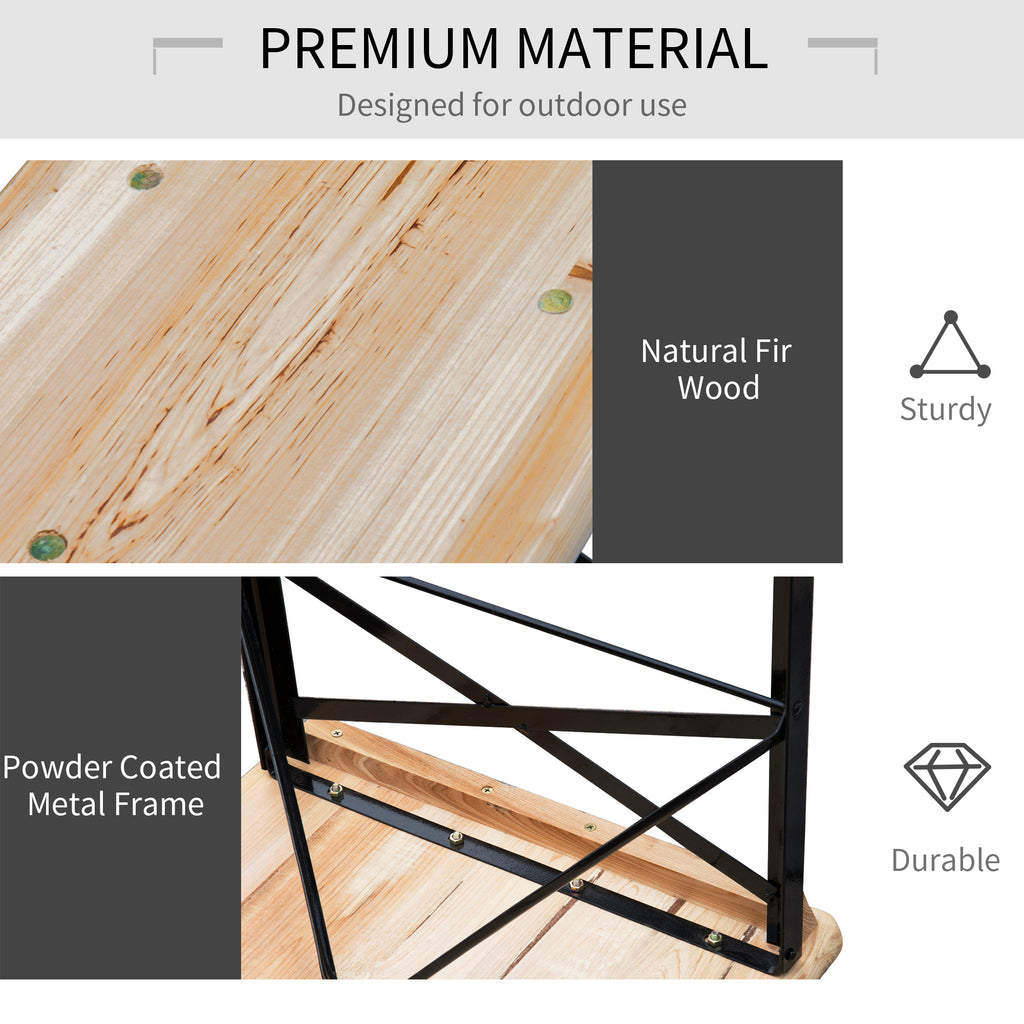 3 Pieces Folding Picnic Table Set, Portable Folding Picnic Table and Benches with Steel Frame for Garden, Park, Natural Wood