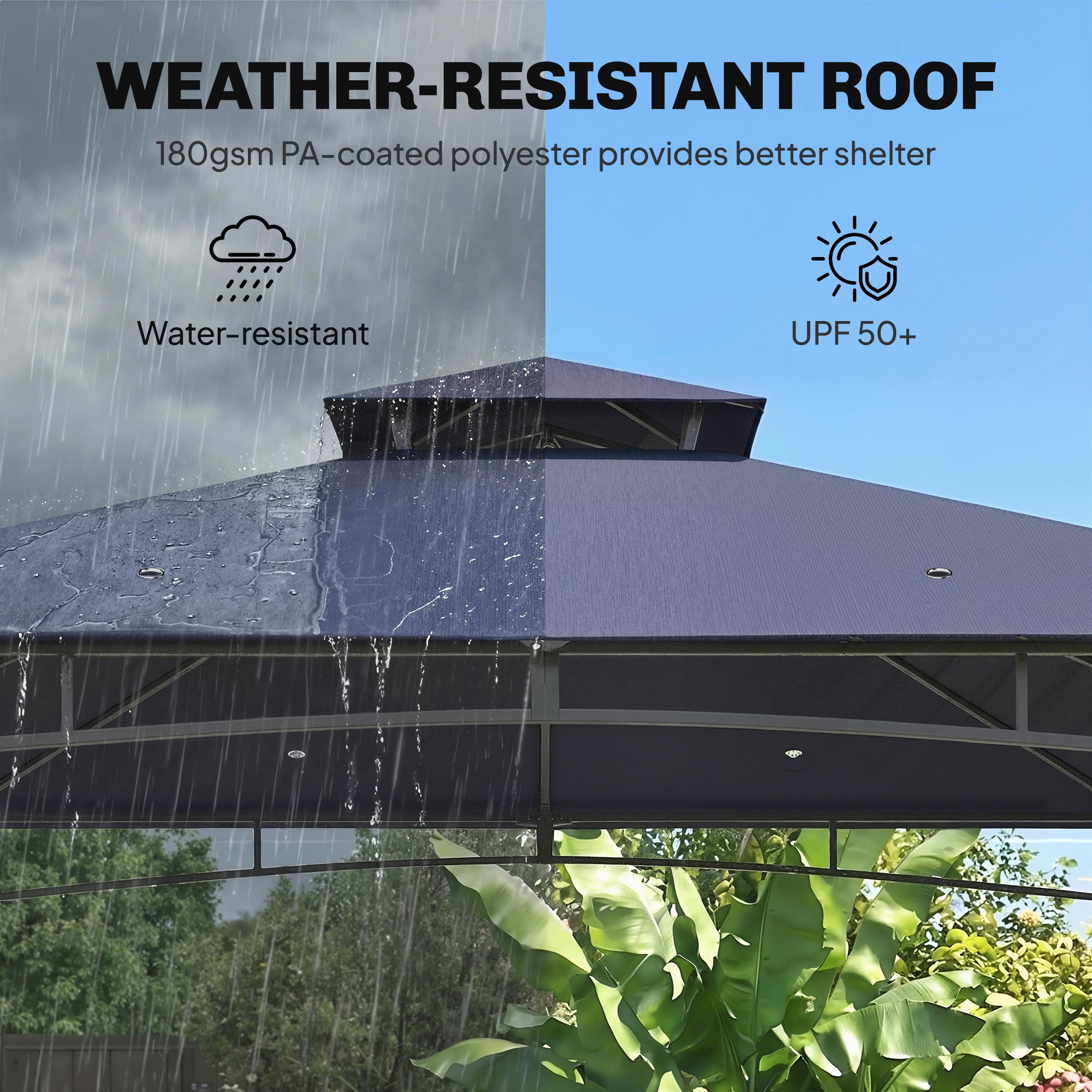 10' x 10' Gazebo, Soft Top Outdoor Gazebo with 2-Tier Roof, Metal Frame, Navy Blue