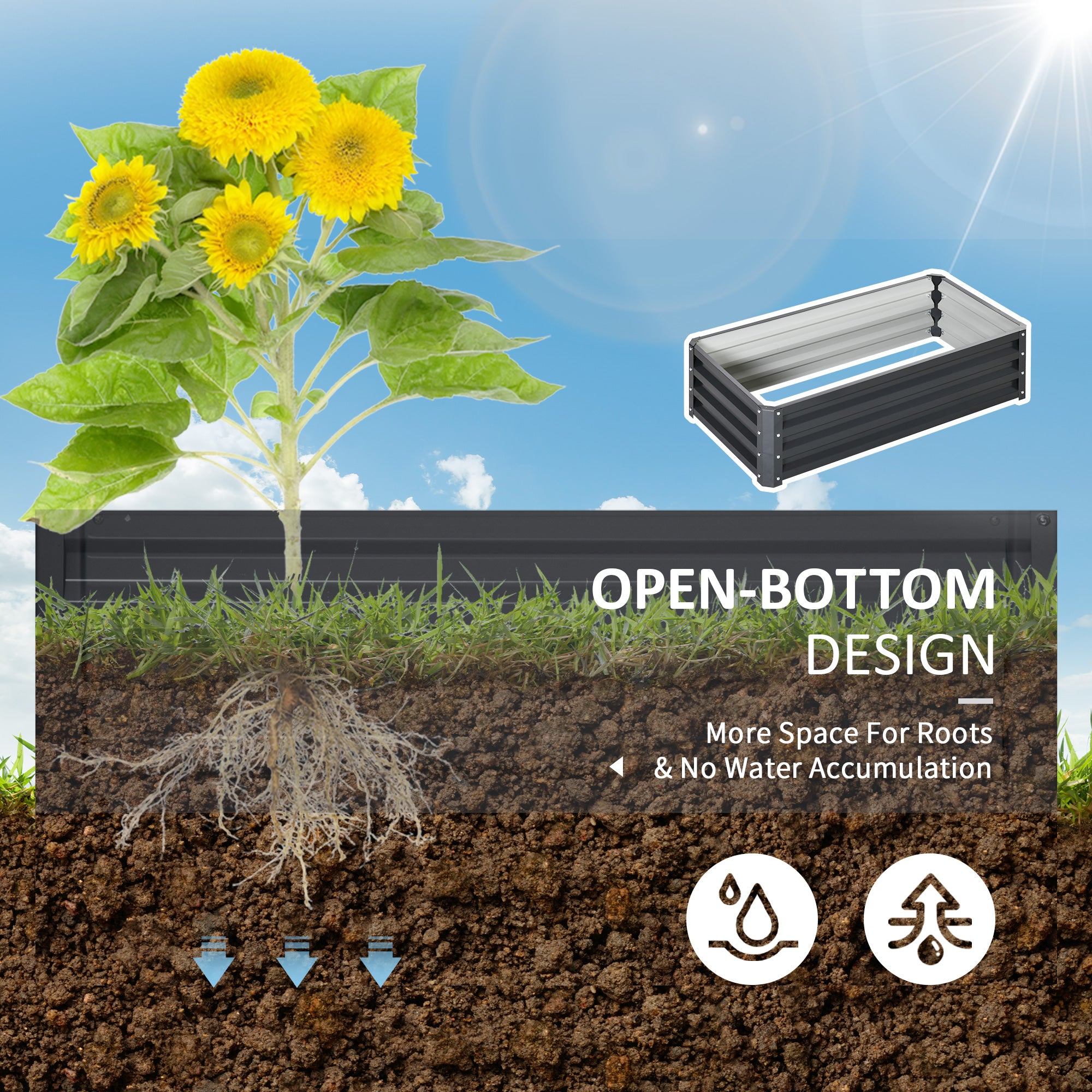 Galvanized Raised Garden Bed, Outdoor Planter Box for Vegetables, Flowers, Herbs, 4' x 2' x 1', Grey