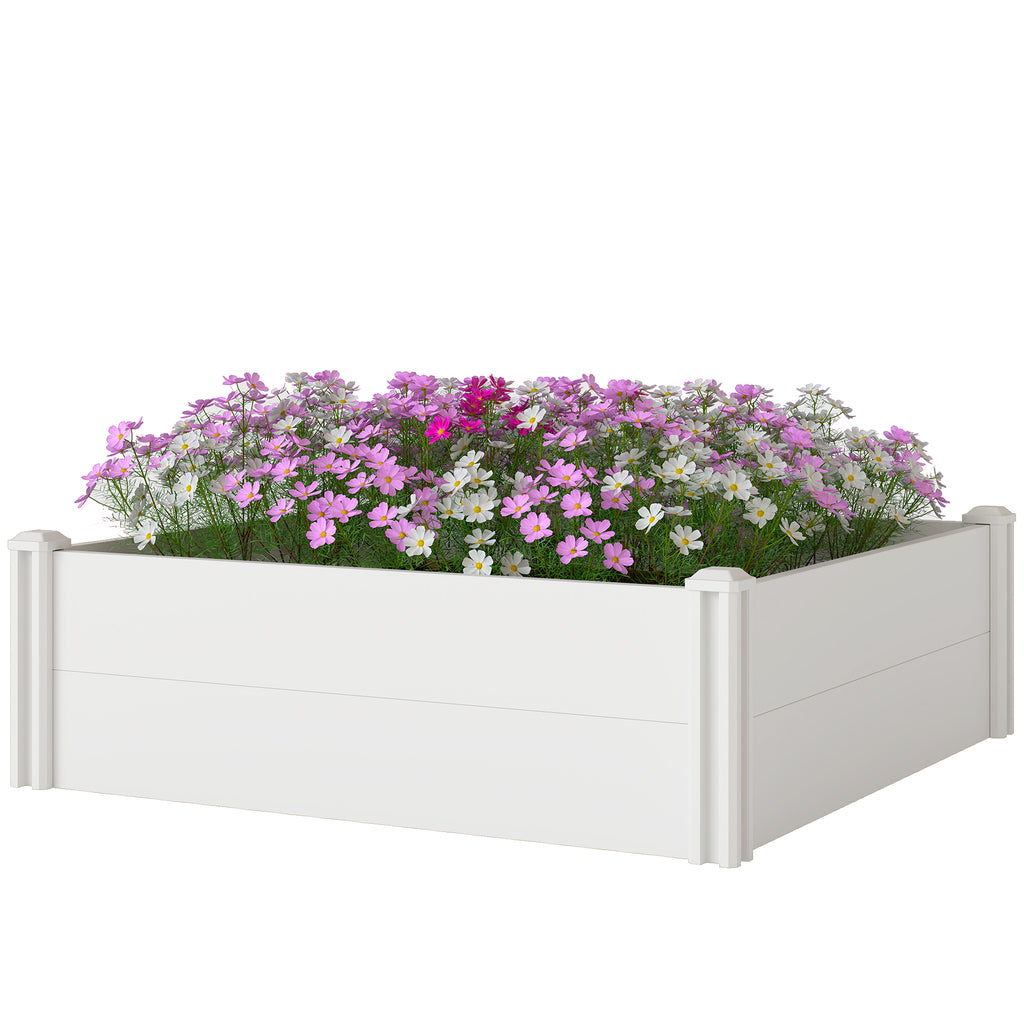 Vinyl Raised Garden Bed Kit, 3 x 3 x 1ft Modular Elevated Garden Box with Slotting Legs and Open Bottom, White
