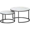 Modern Coffee Table Set of 2, Nesting Side Tables w/ Metal Base for Living Room Bedroom Office Faux Marbled White