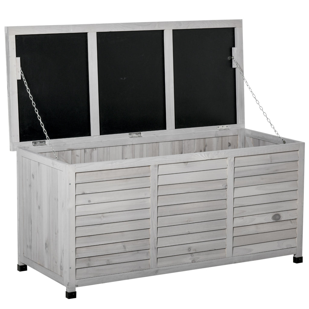 75 Gallon Wooden Storage Box patio Deck Box Bench, Garden Backyard Outdoor Storage Container with Aerating Gap & Weather-Fighting Finish, Grey