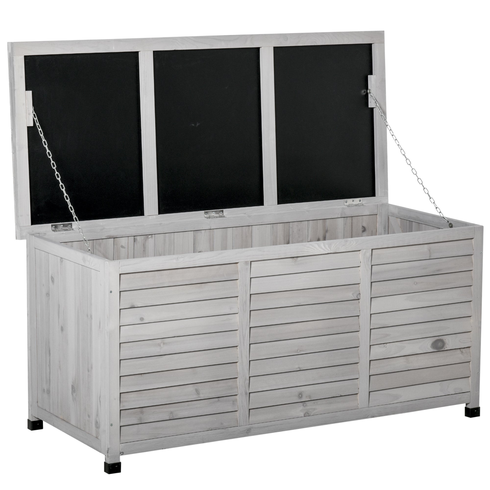 75 Gallon Wooden Storage Box patio Deck Box Bench, Garden Backyard Outdoor Storage Container with Aerating Gap & Weather-Fighting Finish, Grey