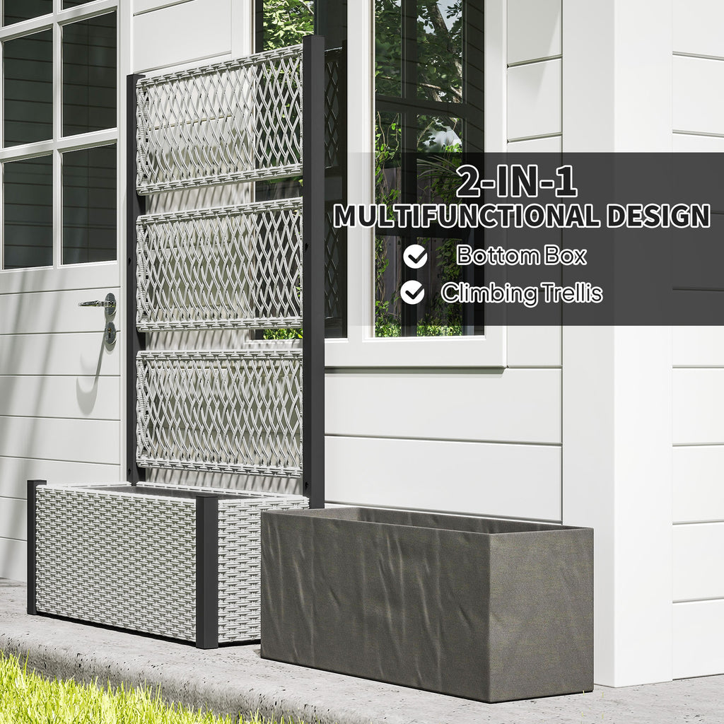 Wicker Outdoor Planter with Trellis, 58" Standing Garden Bed with Liner, Drainage Holes for Climbing Plants, Mixed Grey