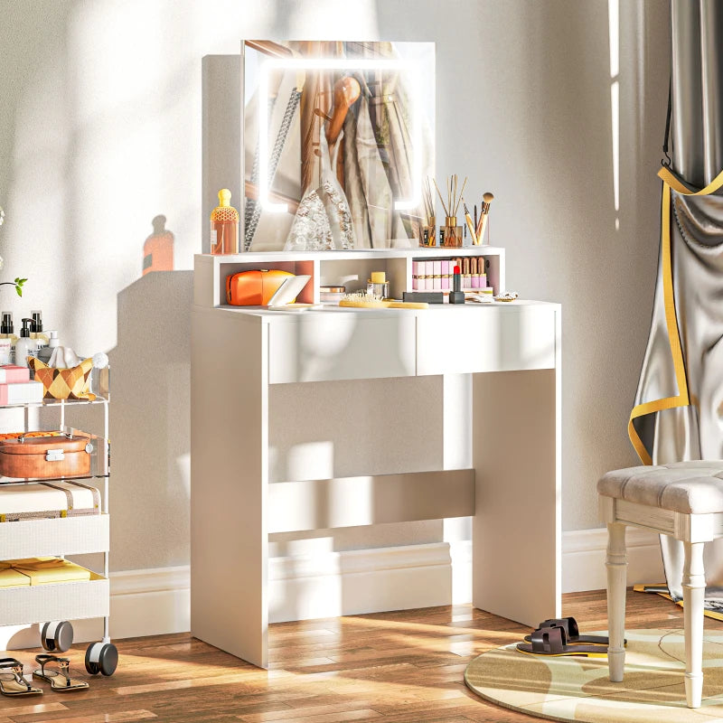 Affordable bedroom vanity desk with LED mirror and compartments