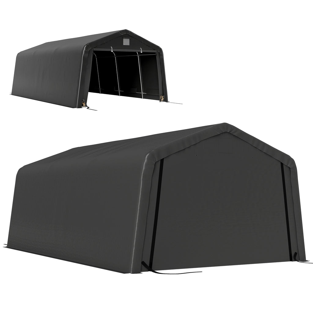 12' x 20' Portable Garage, Heavy Duty Carport Canopy with Ventilation Windows and Large Roll-up Door, Black