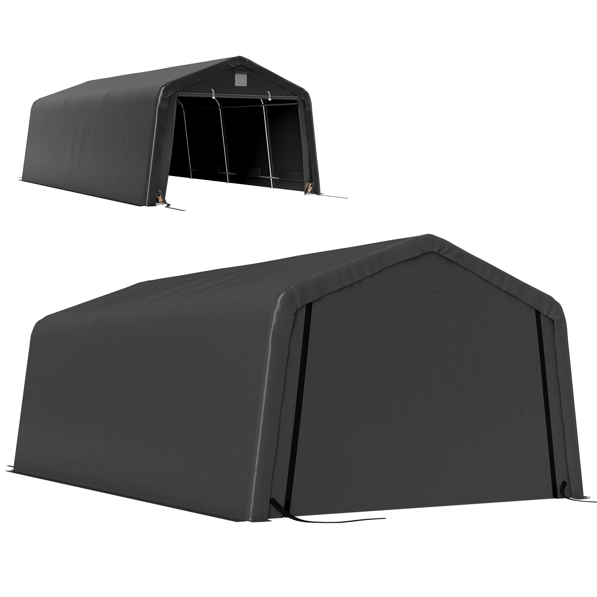 12' x 20' Portable Garage, Heavy Duty Carport Canopy with Ventilation Windows and Large Roll-up Door, Black