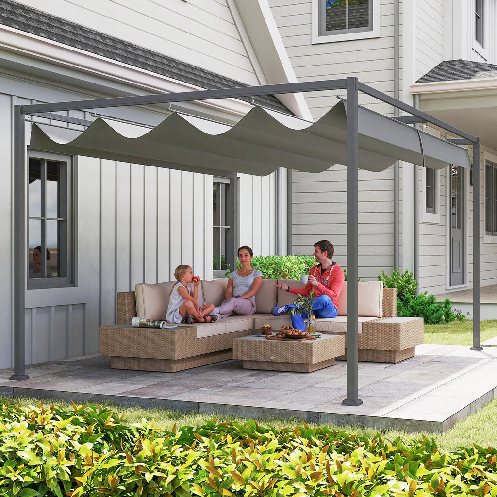 13' x 10' Patio Pergola with Retractable Canopy, Outdoor Sun Shelter, Yard Shade, Dark Grey