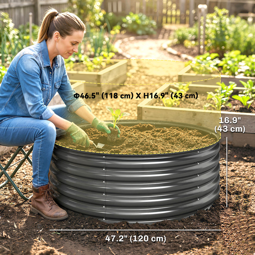 Galvanized Raised Flower Bed, 4 x 4 x 1.5 ft Outdoor Metal Raised Bed with Safety Edging and Gloves, Dark Grey