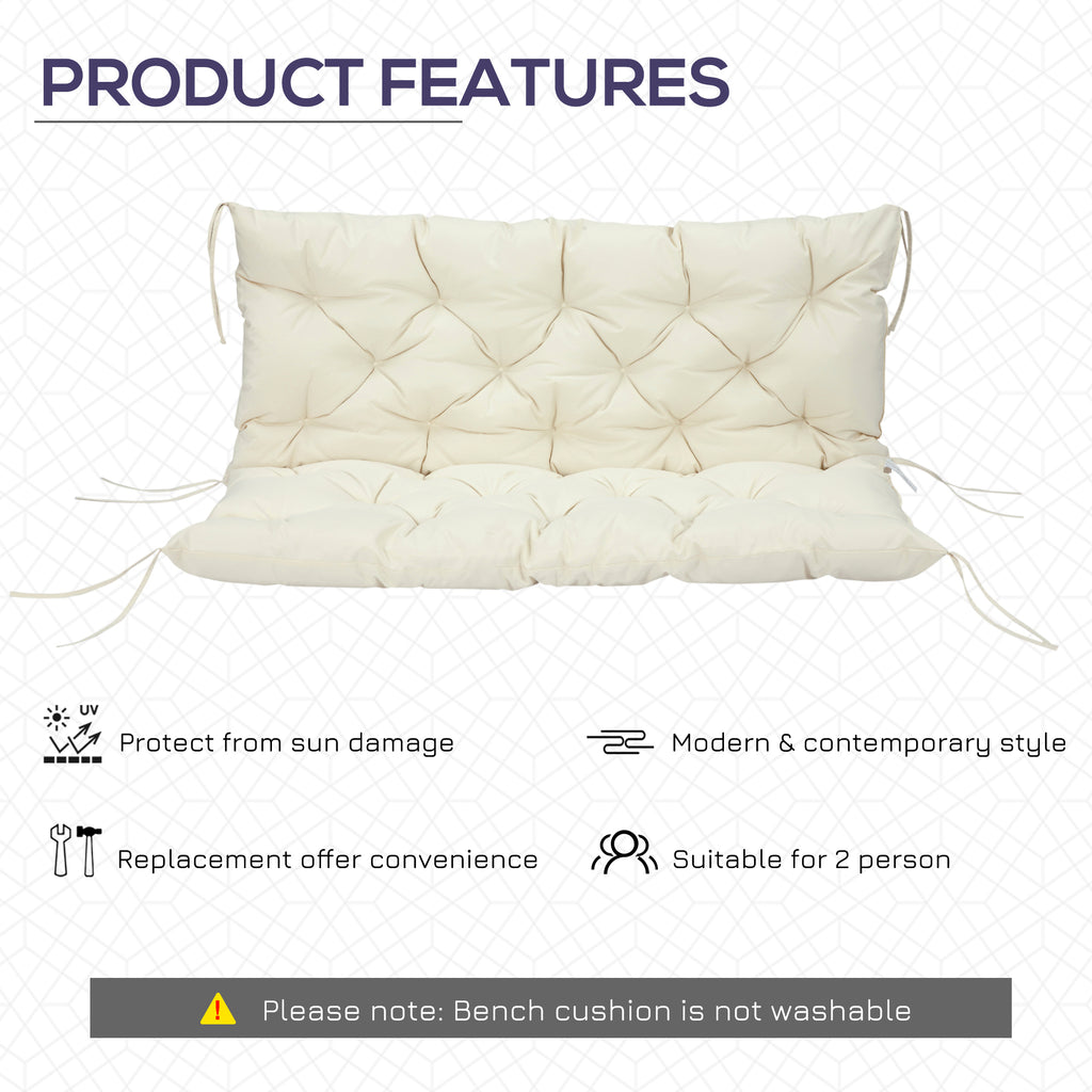2 Seater Garden Bench Cushion, Soft Thick Outdoor Non-Slip 2 Seater Soft Pad With Backrest for Garden Patio, 52" x 43" x 4", Beige