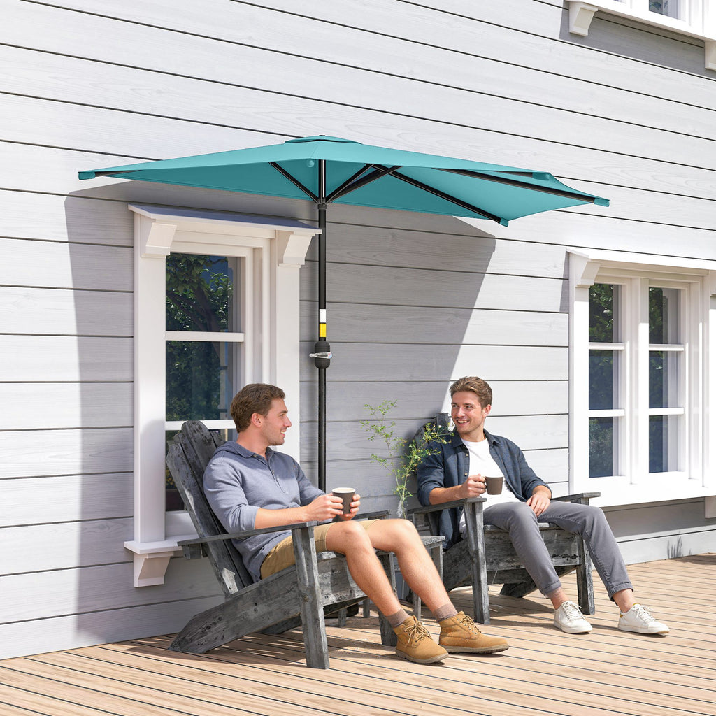 9.8ft Half Umbrella Semi Round Patio Parasol with Crank Handle, Top Vent for Garden, Balcony- NO BASE INCLUDED, Light Blue