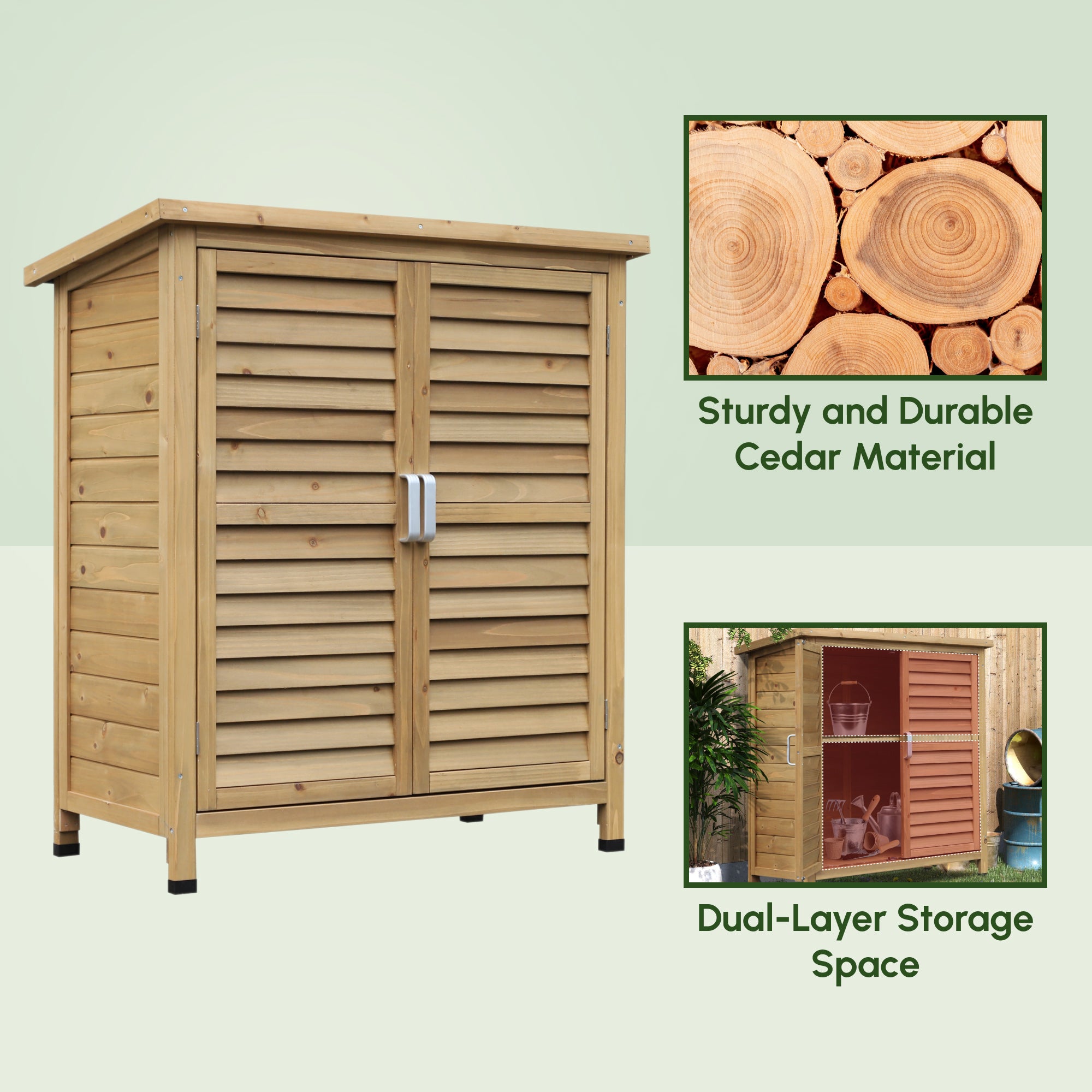 Wooden Garden Storage Shed Kit Wood Garage Tool Organisation Cabinet with 2 Door , 34" x 18" x 38", Natural
