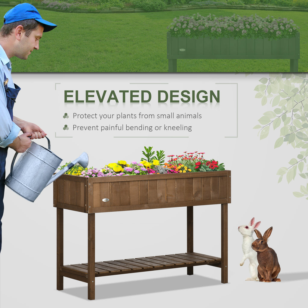 43.25" x 18" x 30" Raised Garden Bed, Wooden Plant Stand with 8 Grid Box, Storage Shelf for Outdoor, Dark Brown