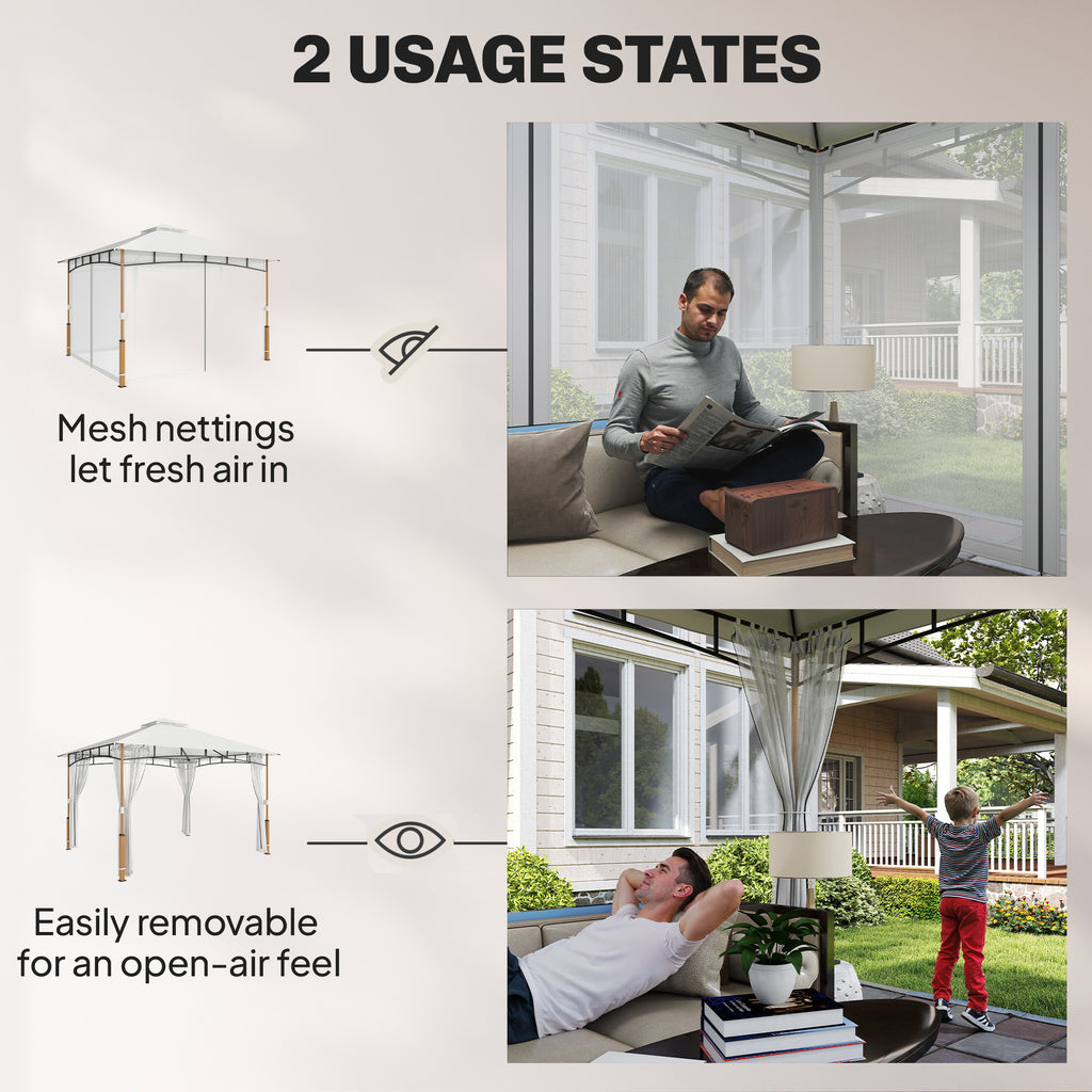 10' x 12' Patio Gazebo, UPF50+ Double Roof Outdoor Gazebo Canopy Shelter with Netting for Backyard, Patio, Cream White