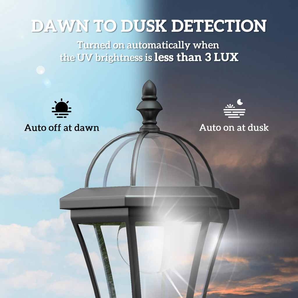 2 Piece LED Garden Lights Lamp Post Solar Powered Auto Switch Outdoor Lantern Patio Pathway Walkway Water-Resist 6 Hours Black