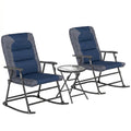 3pc Patio Foldable Rocking Chair Set, Outdoor Rocking Chairs and Table Bistro Set w/ Padded Seat, Headrest, Backrest for park, backyard, garden, Blue