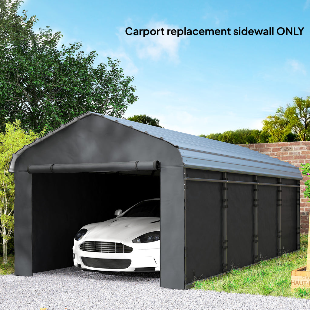Carport Replacement Canopy Cover Sidewalls for 10' x 15' Carport, UPF50+ Waterproof Garage Car Shelter Tarp, Dark Grey
