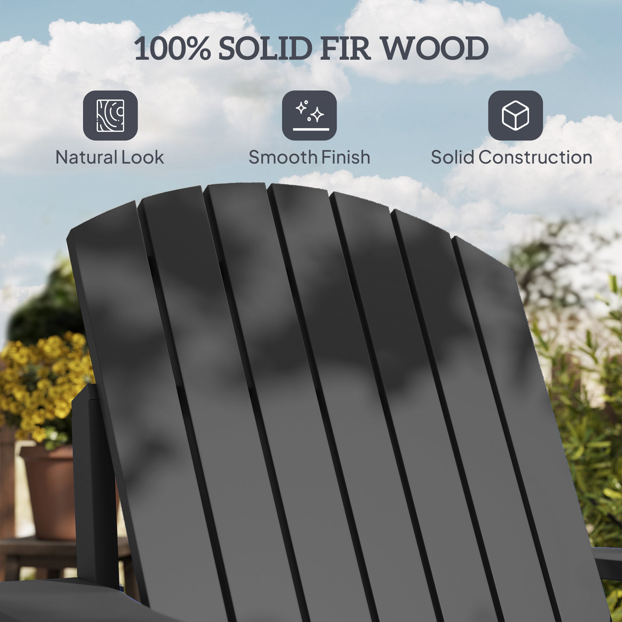Classic Adirondack Chair Muskoka Chair, Garden Deck Chair with Cup Holder for Patio, Indoor, Backyard, Black