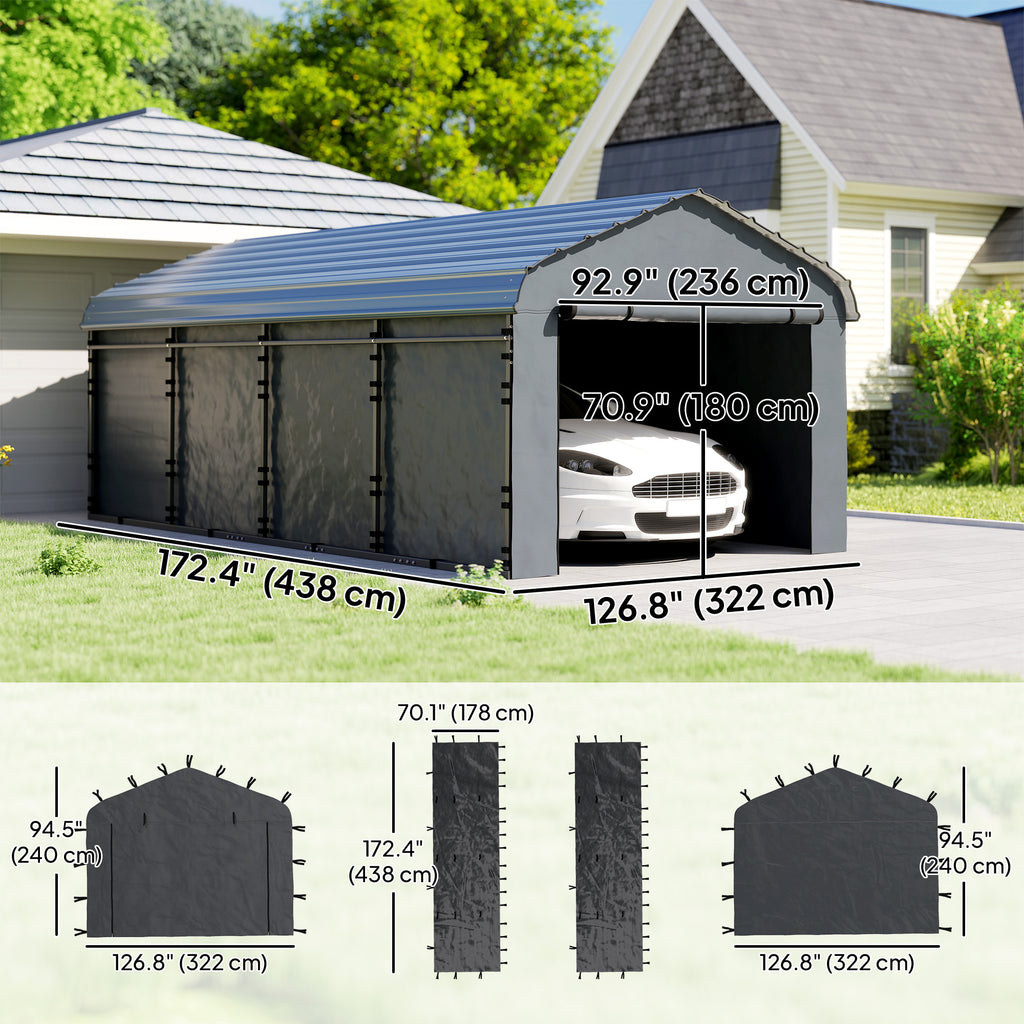 Carport Replacement Canopy Cover Sidewalls for 10' x 15' Carport, UPF50+ Waterproof Garage Car Shelter Tarp, Dark Grey