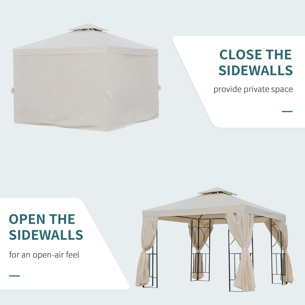 10' x 10' Patio Gazebo Outdoor, Canopy Shelter with Double-tier Roof, Pavilion Sidewalls for Garden Events, Cream White