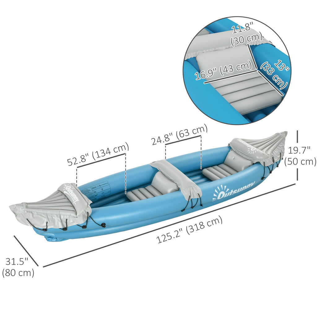 2-Person Inflatable Kayak, Foldable Inflatable Fishing Boat Canoe Set With Air Pump, Aluminum Oars, Blue