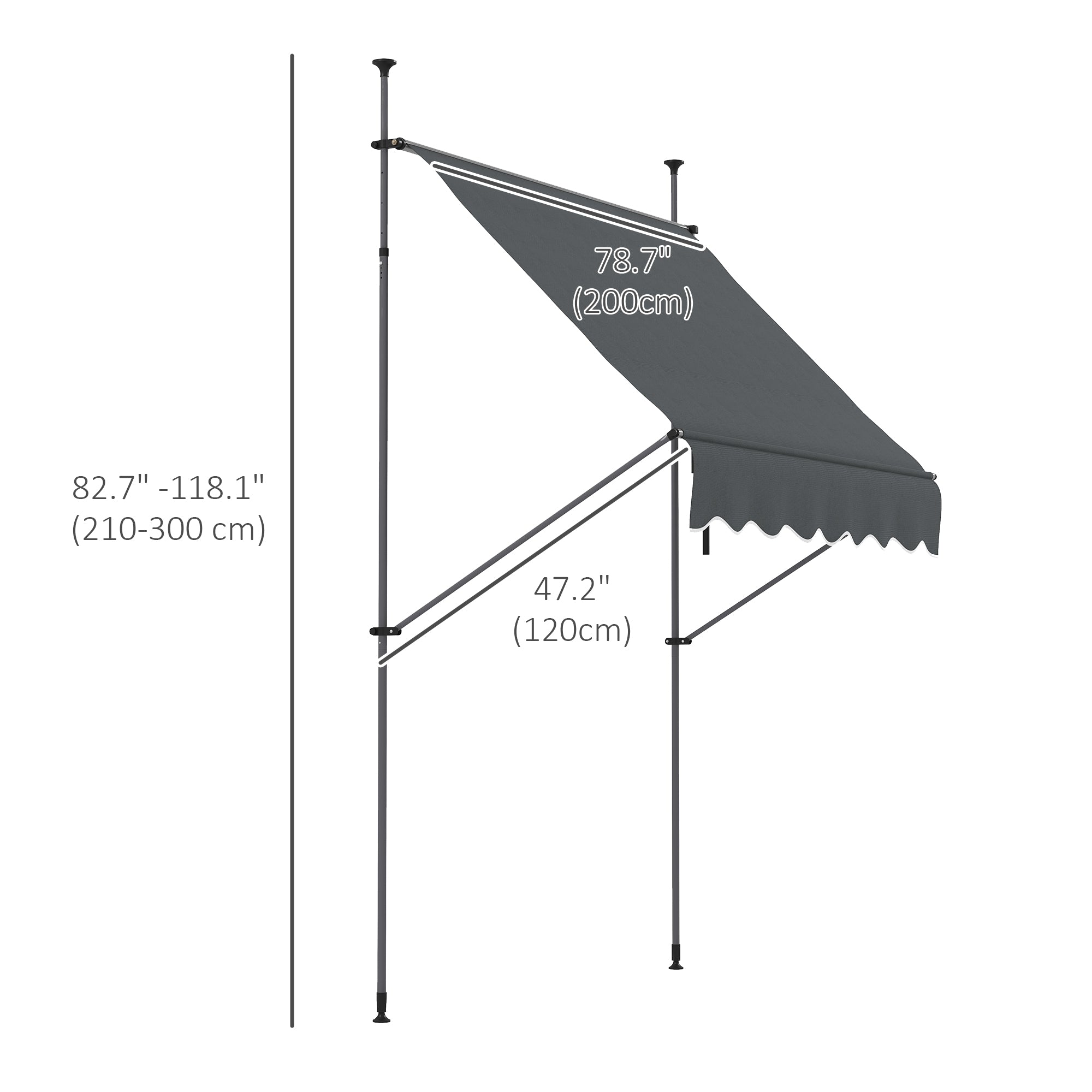 6.5' x 4' Manual Retractable Awning, Non-Screw Freestanding Patio Awning, UV Resistant, for Window or Door, Dark Grey