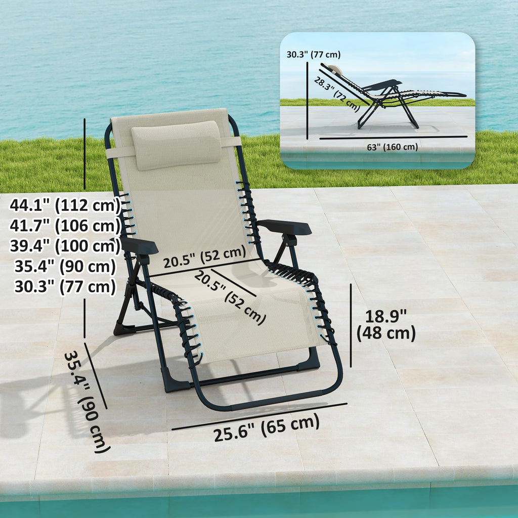 Folding Zero Gravity Chair, 5-Position Adjustable Outdoor Lounge Chair Recliner with Headrest, Beige