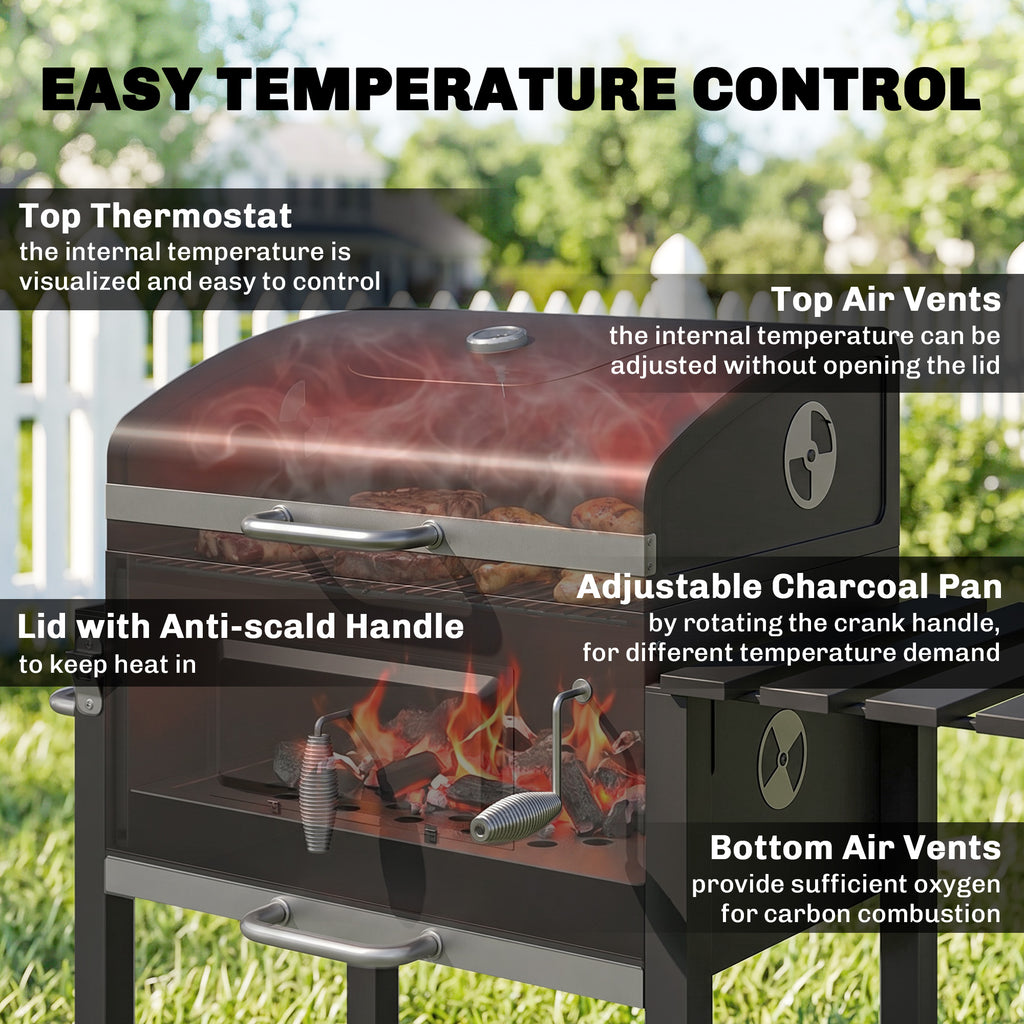 BBQ Trolley Charcoal Grill Portable Stainless Steel Barbecue Tool Kits w/ Wheels Side Shelf for Camping Hiking Picnic