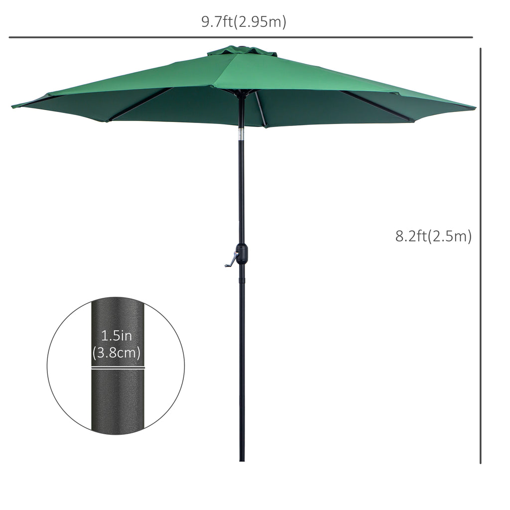 10' x 8' Round Market Umbrella, Patio Umbrella with Crank Handle and Tilt, Outdoor Parasol for Garden, Bench, Lawn, Green