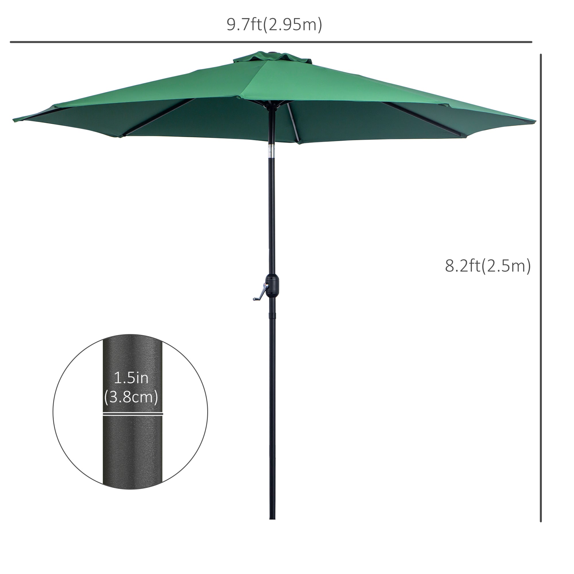 10' x 8' Round Market Umbrella, Patio Umbrella with Crank Handle and Tilt, Outdoor Parasol for Garden, Bench, Lawn, Green