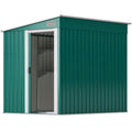5'x7' Lean-to Galvanized Metal Shed with Foundation, Garden Tool Storage House with Sliding Door and 2 Vents, Green