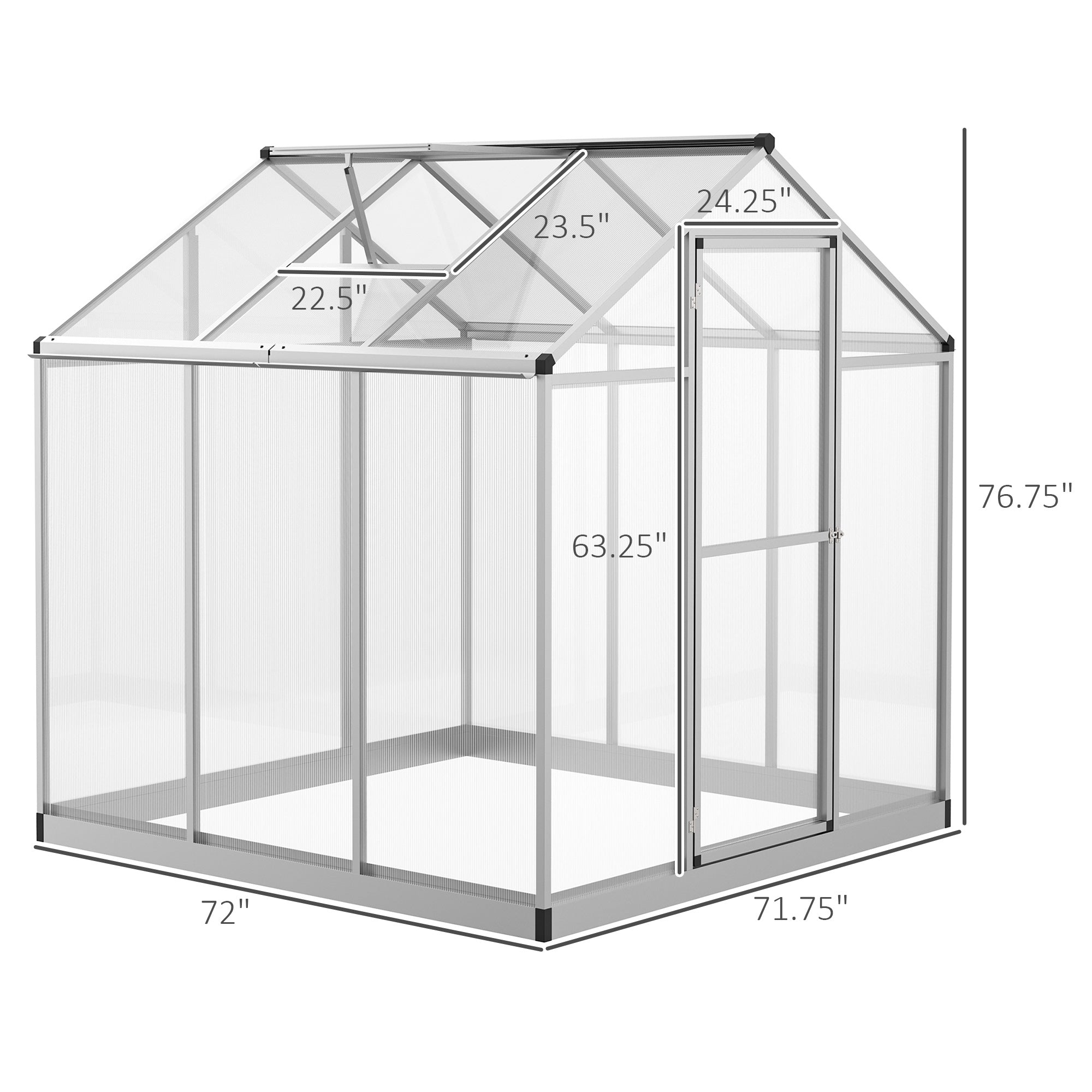 Polycarbonate Greenhouse with Slide Door, Walk-in Outdoor Warm House for Plants Flower Growth, Clear