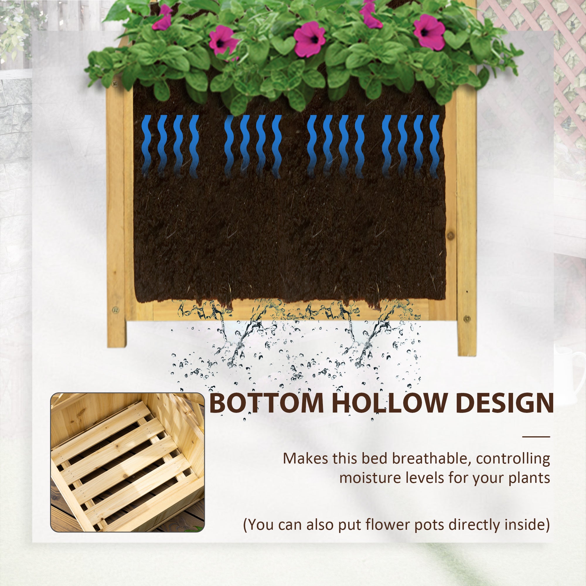 Raised Garden Bed Wood Planter with Trellis for Vine Climbing, 16" x 16" x 57", Natural