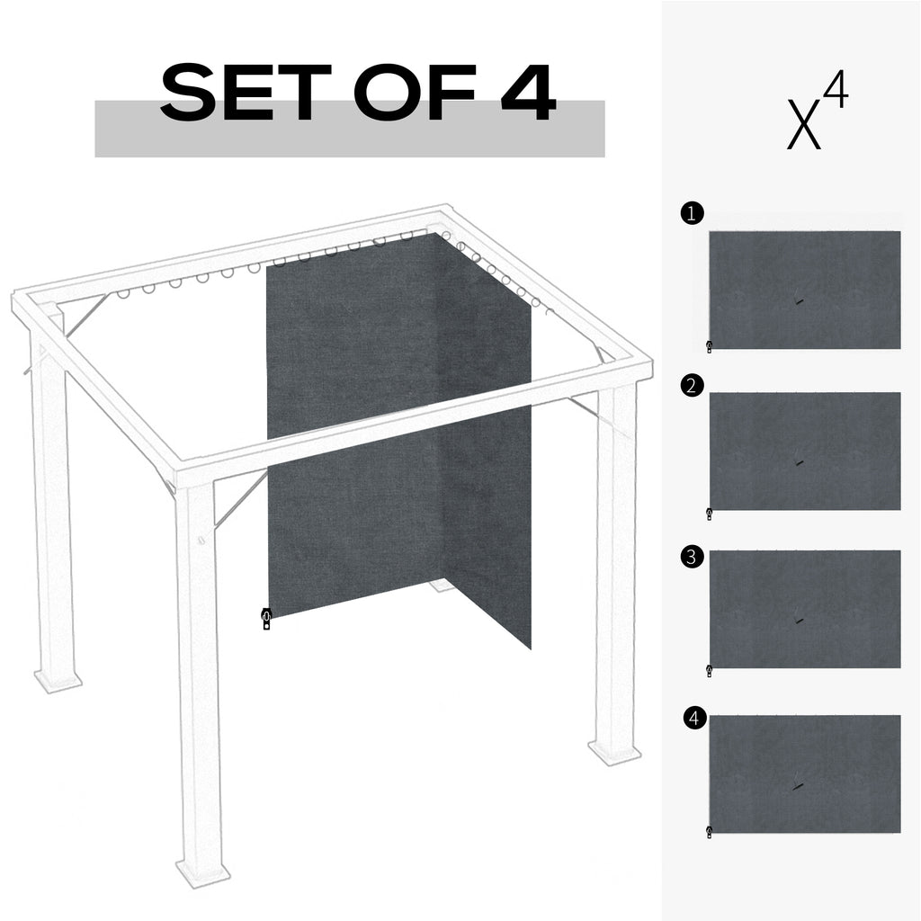 Gazebo Curtains, 10' x 10' Universal Replacement Privacy Curtain, 4-Panels Sidewall with Hooks/C-Rings, Slate Grey