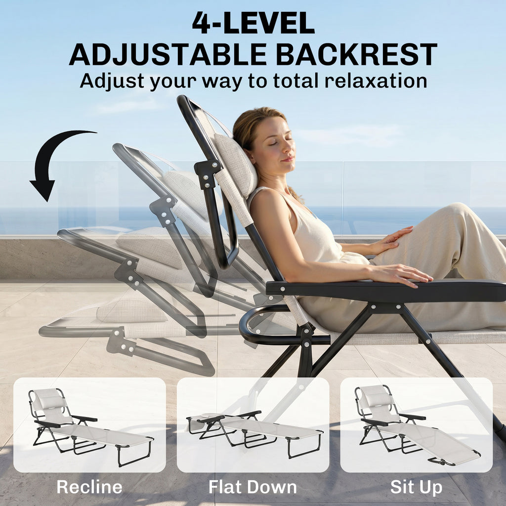 Folding Lounge Chair w/ Reclining Back, Cream White