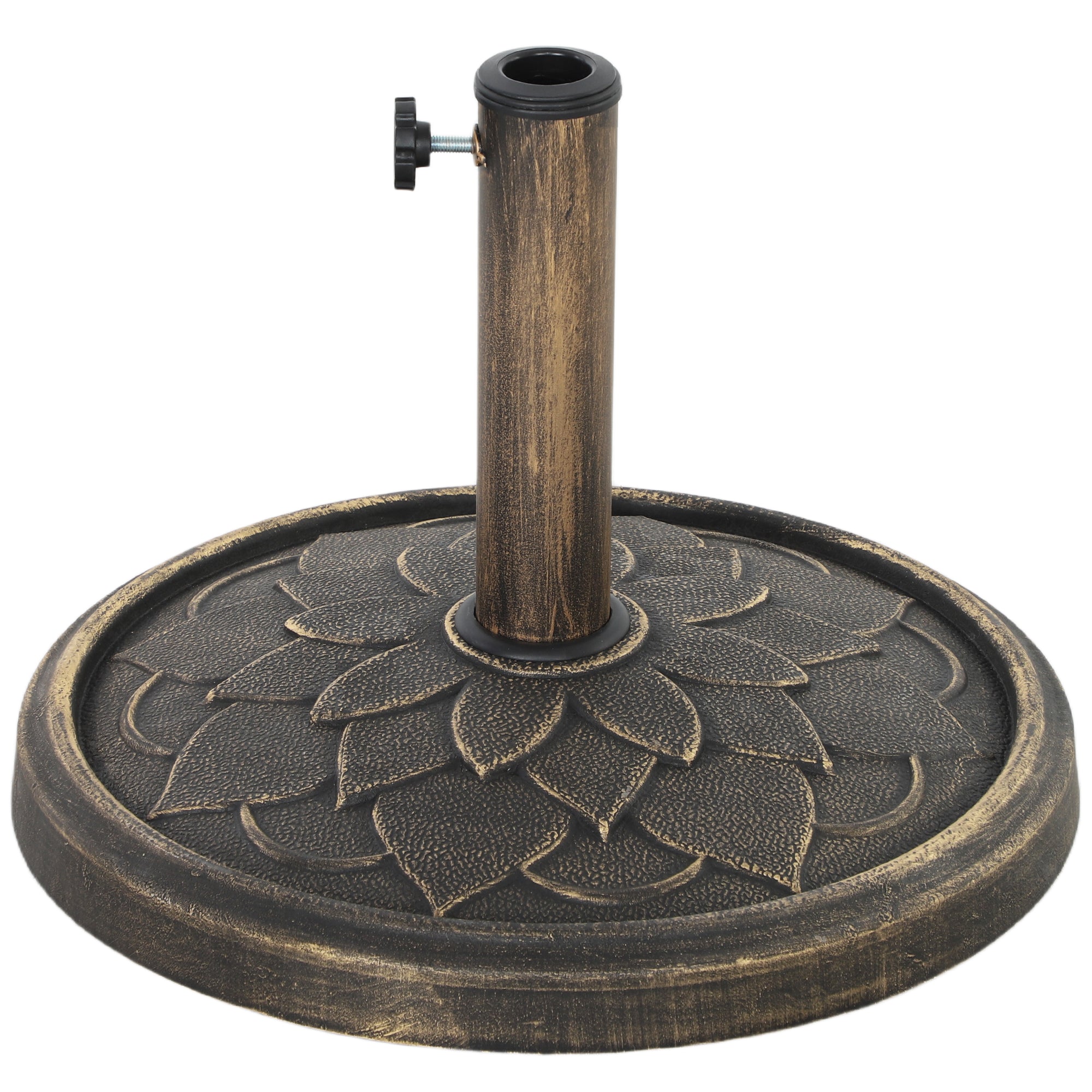 Round Patio Umbrella Base, 26 lbs Resin Umbrella Stand Base, Heavy Duty Patio Umbrella Holder, Bronze