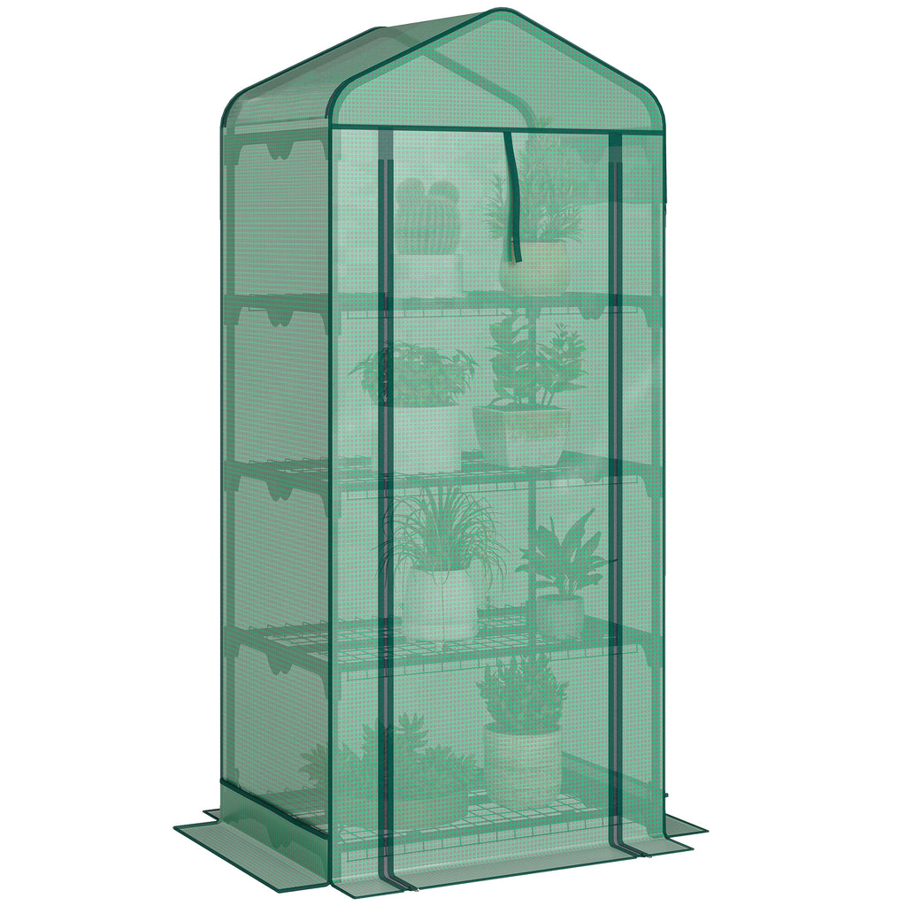 Mini Greenhouse with Screen Roof, Portable Small Greenhouse with Roll-Up Zipper Door, 27.6" x 19.7" x 62.2", Green