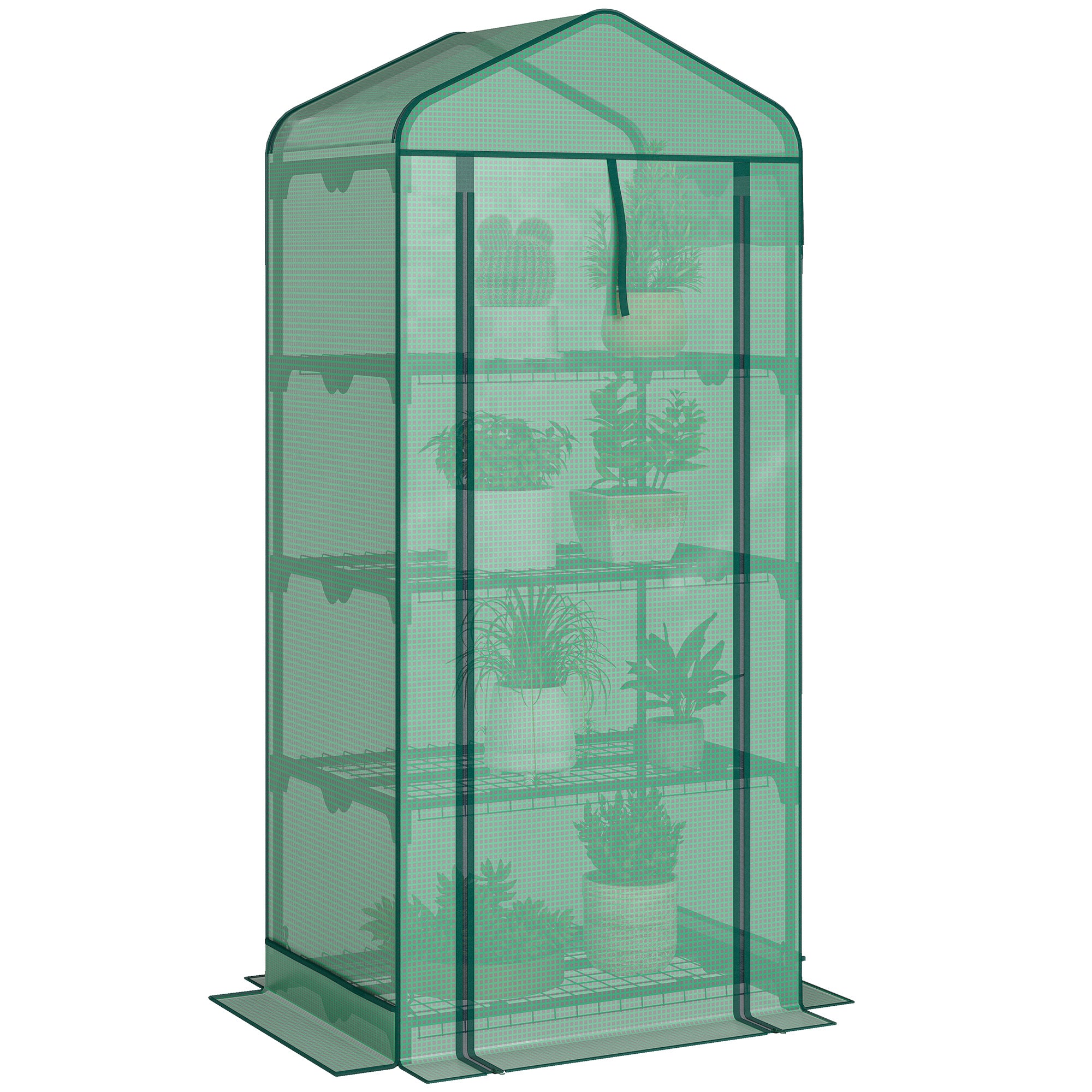 Mini Greenhouse with Screen Roof, Portable Small Greenhouse with Roll-Up Zipper Door, 27.6" x 19.7" x 62.2", Green