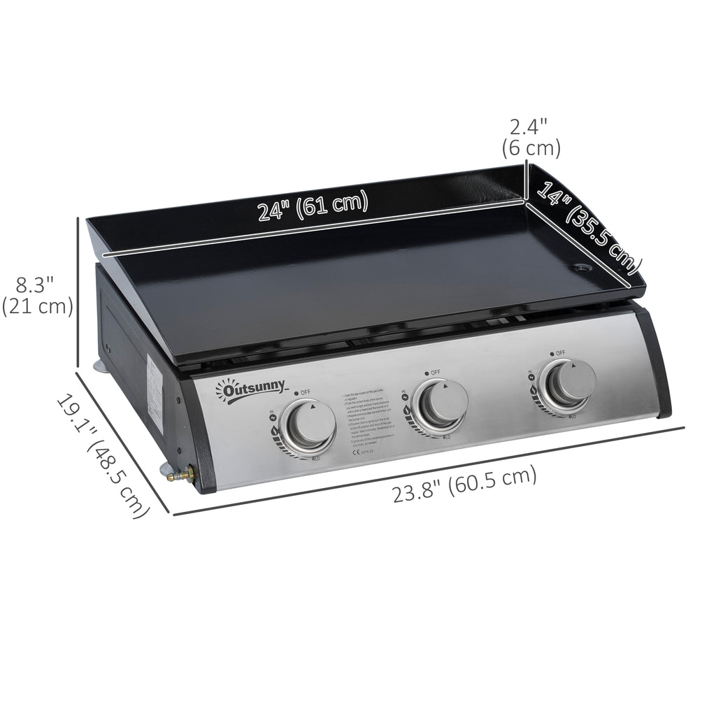 3 Burner Liquefied Gas Grill, Portable Tabletop BBQ Grill, for Camping, Picnic, Silver