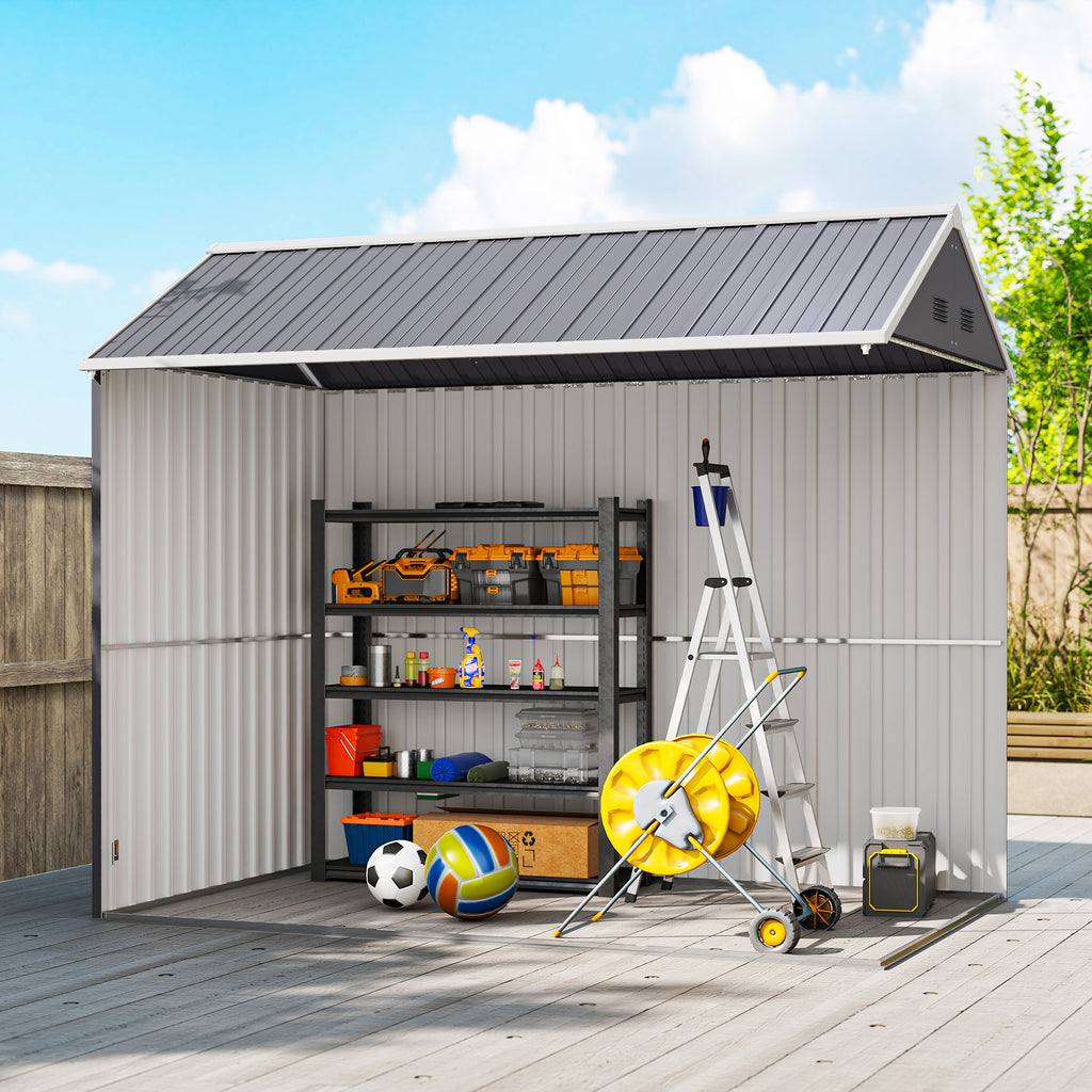 8.5' x 5.5' Metal Garden Storage Shed, Outdoor Tool Storage House with Lockable Door, Vents, Sloped Roof, Light Grey