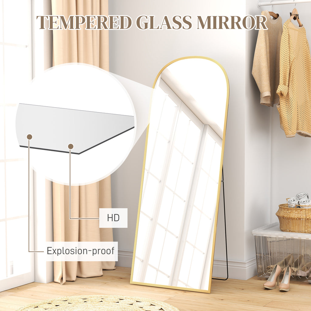 Arched Standing Mirror, 64" x 24" Full Length Mirror, Free Standing or Wall Mounted for Living Room, Bedroom, Gold