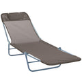 Outdoor Lounge Chair, Portable Adjustable Reclining Seat Folding Chaise Lounge Patio Camping Beach Tanning Chair Bed with Pillow, Brown