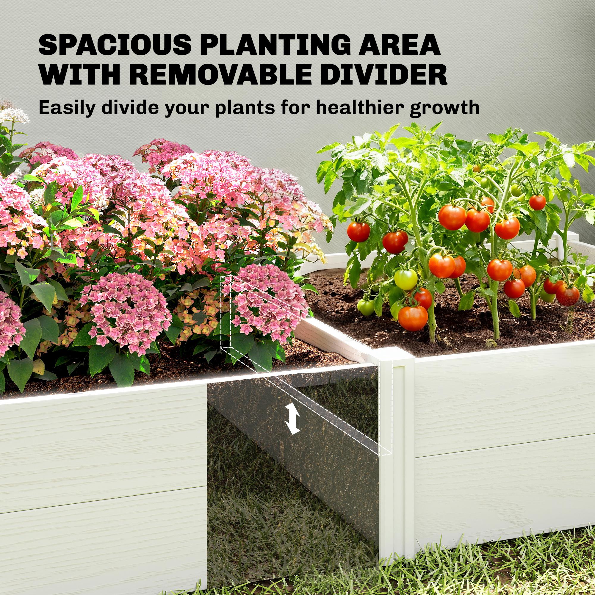 Vinyl Raised Garden Bed Kit, 6.5 x 3 x 1ft Elevated Garden Box with Divider and Open Bottom, White