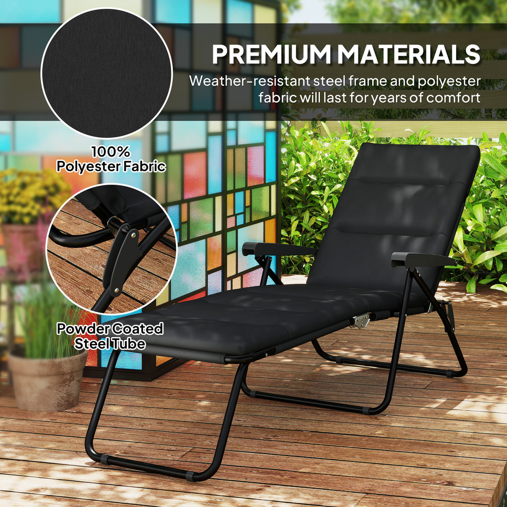 Foldable Lounge Chair, Reclining Patio Sun Lounger with 6-Position Adjustable Back, Black