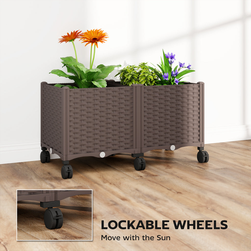 Plastic Raised Garden Bed, Indoor Outdoor Self Watering Planter Box with Drainage Holes and Plugs for Flowers