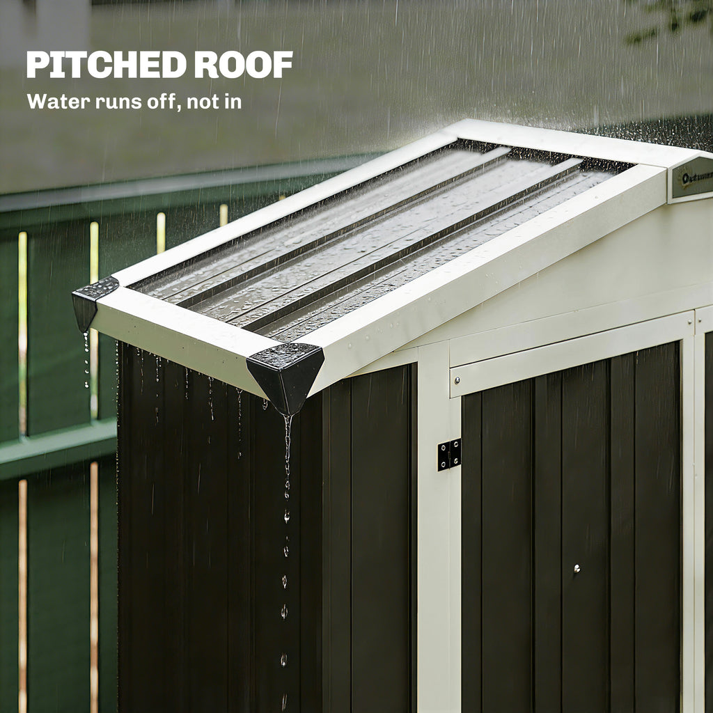 Outdoor Storage Shed Apex Roof Metal Garden Shed with Shelf for Backyard, Light Grey