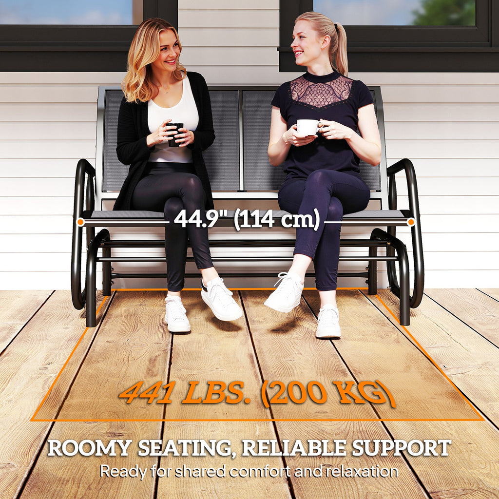 Patio Double Glider Outdoor Steel Sling Fabric Gliding Bench Garden Swing Chair Heavy-Duty Porch Rocker Garden Loveseat Grey