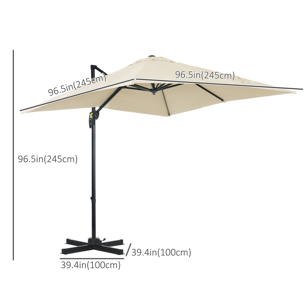 8' x 8' Square Patio Hanging Offset Umbrella with 360Â° Rotation, Aluminum Outdoor Cantilever Parasol with Crank & Tilt, Sun Canopy Shelter with Cross Base, White